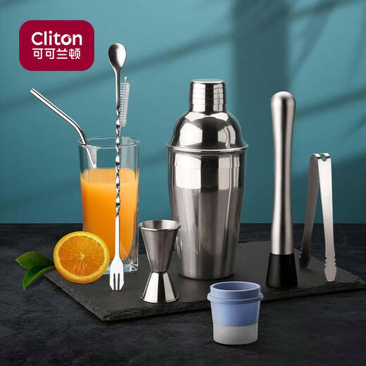 CLITON304 stainless steel cocktail mixer, milk tea shop hand-made lemon artifact cocktail hand-shake shaker cup and pot 7-piece set