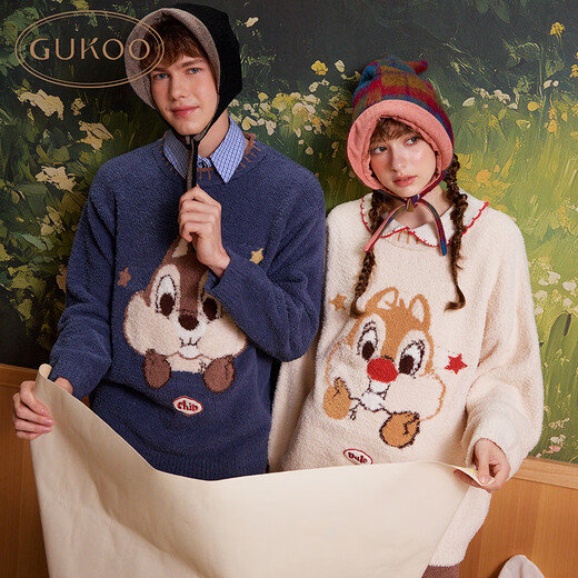 Gukoo Couple Pajamas Winter Half Velvet Warm New Chichititi Joint Women's Homewear Set Men's Pajamas D Green Gray Blue Men's Suit XL