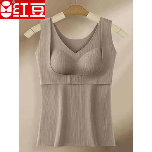 Red Bean Pull-up Gilet chaud Soutien-gorge pour femme avec coussinets de poitrine Chauffage en velours allemand Push-Up Contrôle de la poitrine Chemise de fond Bouton avant Sous-vêtements Femme Couleur de peau 3XL (140-160Jin Jin est égal à 0,5 kg)