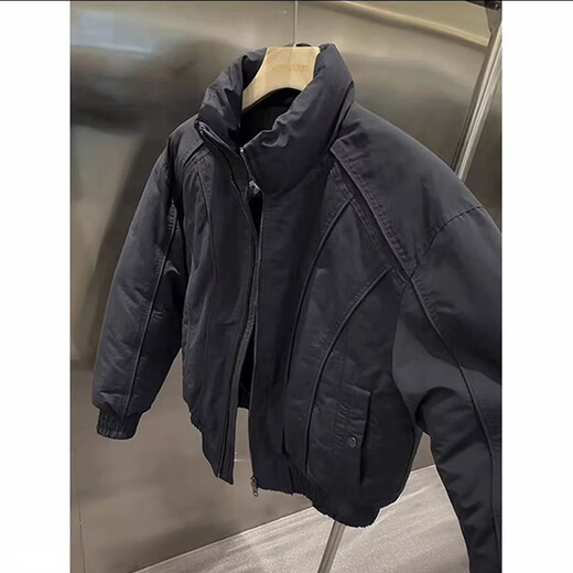 The most beautiful stand-up collar silhouette short cotton jacket men's winter design splicing flight jacket bomber work jacket black XL recommended 125-145Jin Jin equals 0.5 kg