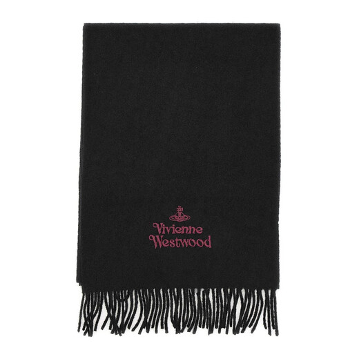 Vivienne Westwood Queen Mother Autumn and Winter New Warm and Windproof LOGO Embroidered Wool Tassel Scarf Unisex Black