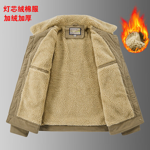 Corduroy cotton men's winter coat men's cotton coat cotton jacket plus velvet thickened top khaki 3XL 170-185Jin Jin is equal to 0.5 kg