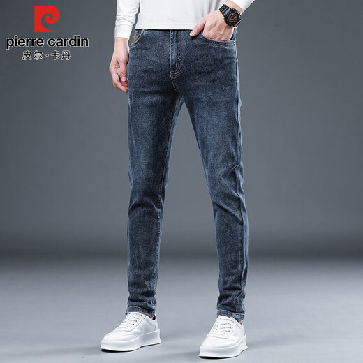 Pierre Cardin jeans men's autumn and winter Korean style trendy casual pants men's elastic slim pants blue gray regular 32