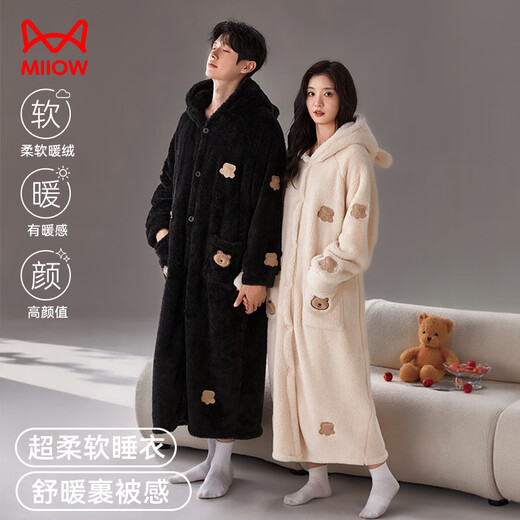 MiiOW pajamas, men's winter thickened coral velvet hooded home clothes, can be worn outside 25 new products 2XL