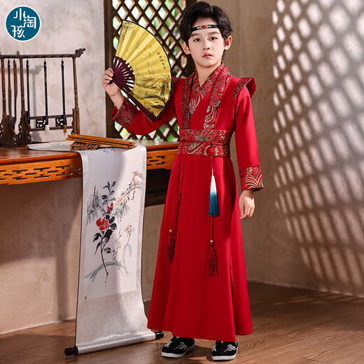 Little Taobao Tang suit boys Chinese style ancient style children Hanfu ancient costume Chinese school boys Mid-Autumn Festival costumes SMD05 red 130