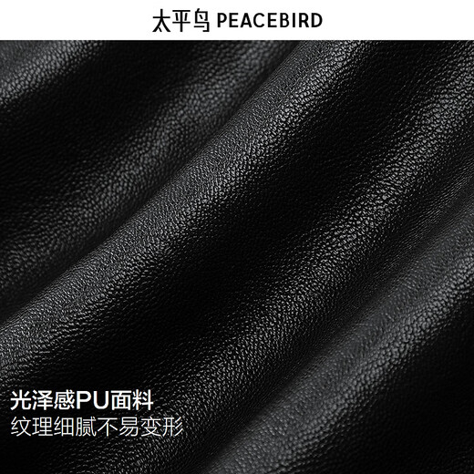 PEACEBIRD Men's Wear Shopping Mall Same Style 2025 Winter New PU Leather Stand Collar Jacket B2BCF4119 Black 1 L