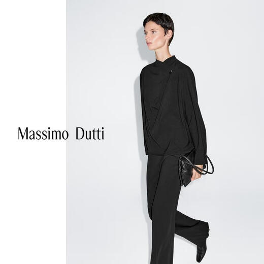 Massimo Dutti autumn and winter new product 2025 women's retro versatile smart commuting style high-end stand-up collar blouse shirt 05168968 black XS (165/84A)