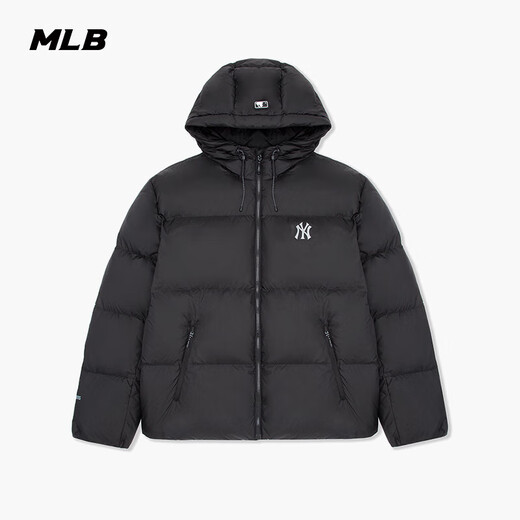 MLB Official Fashionable and Versatile Atmosphere Hooded Goose Down Down Jacket for Men and Women Couples Winter New DJB40 New York Yankees/Black S (It is recommended to take one size smaller)