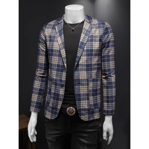 YISHION spring and autumn new fashion design classic plaid suit jacket men's trendy slim temperament versatile casual picture color M 90-110