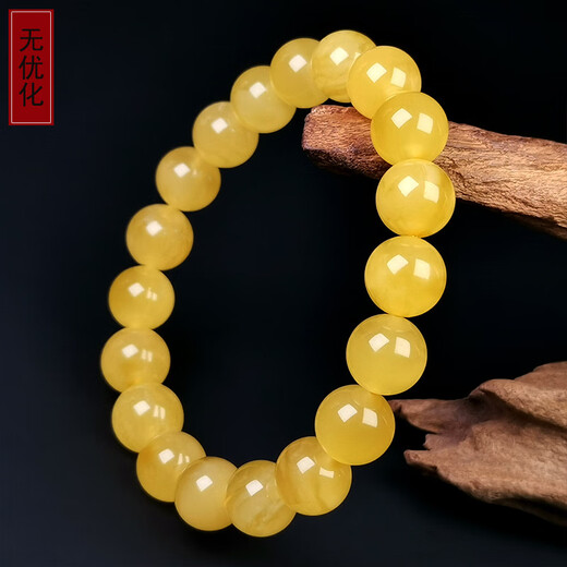 Amber style, one object, one picture, one certificate, beeswax bracelet for women, natural amber bracelet, Russian chicken fat yellow round beads, no cracks, bracelet 10.66g, bead diameter 10mm