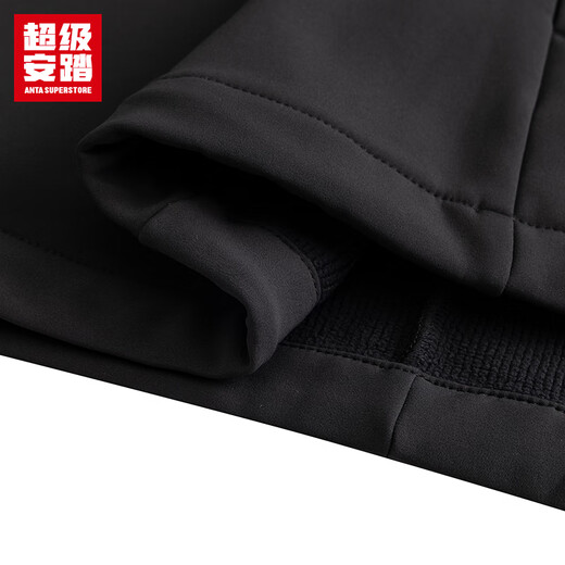 Super ANTA Cloud Shell丨Fleece Sports Jacket Men's Autumn and Winter Water-Repellent Hiking Commuting Jacket 152546607U Zipper Pocket Basic Black-6 L/Male 175