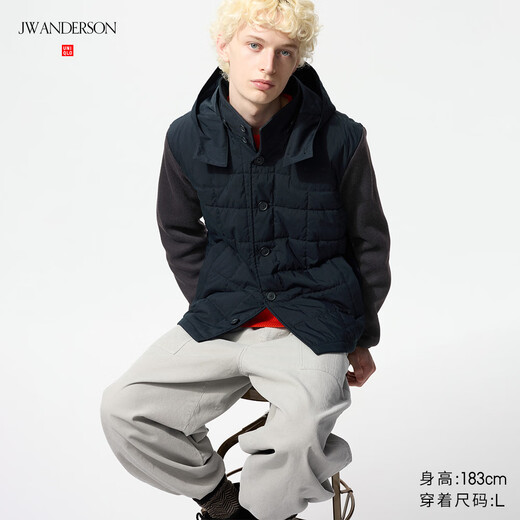 UNIQLO cooperation model/men's patchwork quilted jacket/coat jacket 479419 69 navy blue L