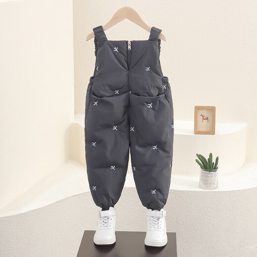 G.duck little yellow duck boys and girls winter white duck down down overalls pants for small and medium-sized children and babies thickened outdoor thermal pants dark gray 100 cm