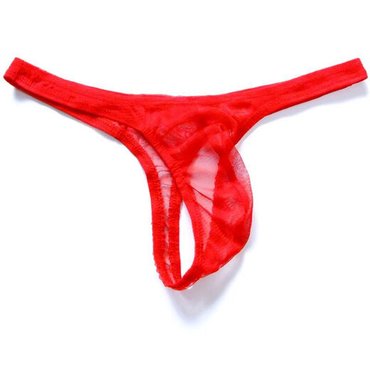 Men's T-pants thong low-waist sexy men's fully transparent mesh comfortable butt-lifting sexy underwear T153 red one size fits 1'8--2'7 waist