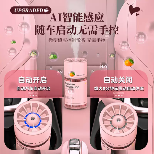 Yusenyi Car Aromatherapy Rechargeable Car Perfume Ornaments Long-lasting Car High-end Deodorizing Car Automatic Spray Fragrance Machine Vortex Fragrance Intelligent Spray (Peach Red Gardenia)