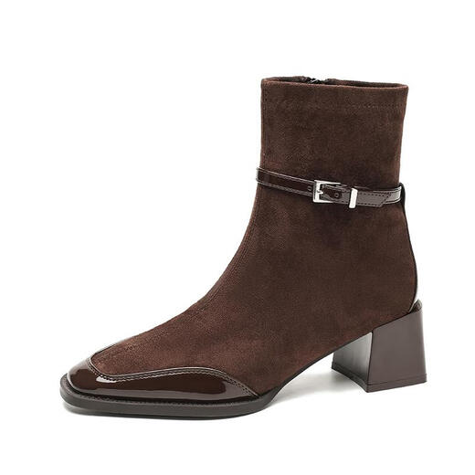 CARTELO French retro small ankle boots high-heeled short boots for women 2026 autumn and winter new style versatile comfortable thick heel thin boots short boots for women Angora Red 37