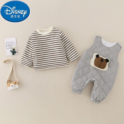 Disney (Disney) baby autumn and winter quilted split suit for men and women, thickened cotton jumpsuit, overalls, two-piece set for going out, gray, pure cotton lining, 73cm, suitable for 12-17 Jin Jin equals 0.5 kg