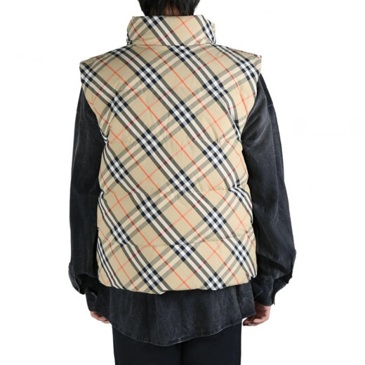 BURBERRY Christmas gift Burberry Plaid stand collar two-way zipper with down vest Men's light brown light brown M