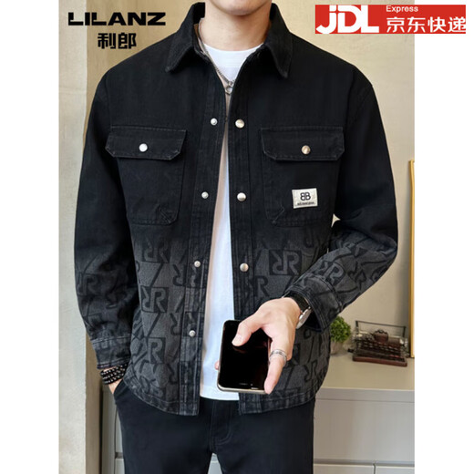 Lilang Denim Autumn Gradient Color Jacket Men's 2025 Spring and Autumn New Trendy Brand Loose Lapel Denim Jacket for Men Letters 3XL 190 suitable for 210Jin Jin is equal to 0.5 kg or less