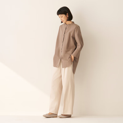 MUJI Women's Easy-drying Plain Three-quarter Sleeve Long Top Women's Shirt Shirt Japanese Jacket Women's Fall 25 Dark Brown M (160/84A)