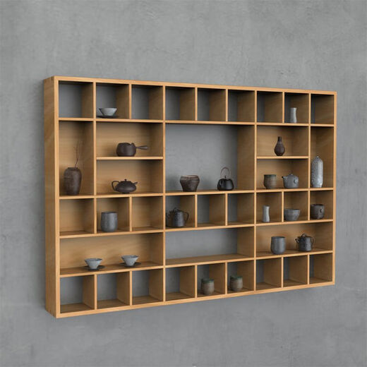 Fantasy black walnut Bogu rack wall storage rack old elm tea room storage square rack Duobao porcelain shelf old elm 37 grids