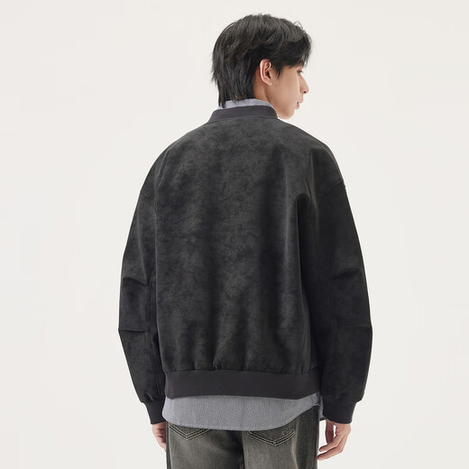 Gxg.jeans Men's PU Leather Fashion Casual Loose Baseball Collar Bomber Jacket 25th Autumn New Product Black Gray L (175)