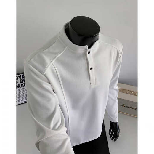 SHANNU long-sleeved T-shirt men's autumn and winter American velvet thickened heavy-weight Henry collar clothes casual wear bottoming shirt sweatshirt T24555 white gray XL (recommended 110-130Jin Jin equals 0.5 kg)