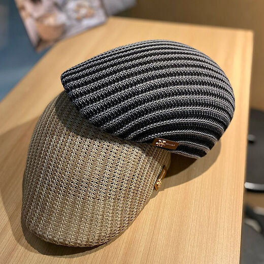 Plain hat in summer, thin breathable beret worn backwards, women's trendy retro progressive hat, men's Japanese art painter hat, black M (56-58cm)