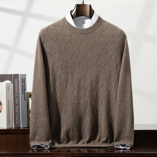 鄂尔多斯市产秋冬新款山羊绒衫男士圆领毛衣宽松休闲针织打底衫 旗舰1980 本青色 2XL