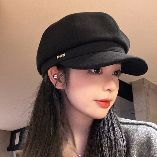 Yu Xiaoduo Hat Women's Autumn and Winter Imitation Wool Beret Korean Version Min Style Black One Size
