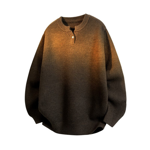 Kuraishi Kazuki American pineapple check Henry collar sweater men's autumn and winter loose casual warm trendy versatile base layer beige L