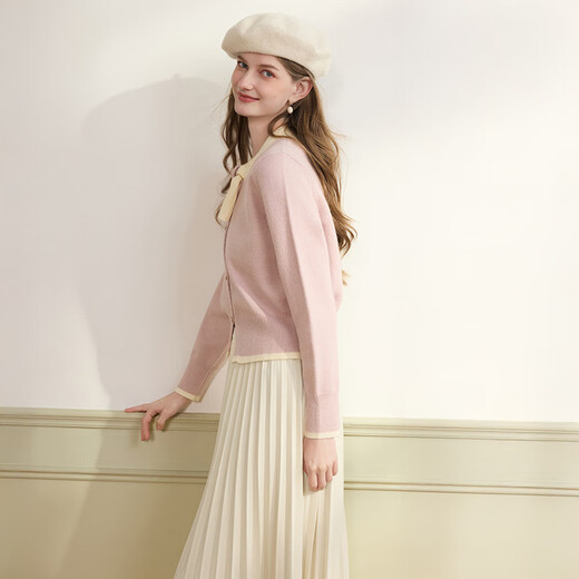 Xiangying Xiaoxiangfeng round neck knitted cardigan for women 2025 winter new style bow miu purple sweater jacket purple S