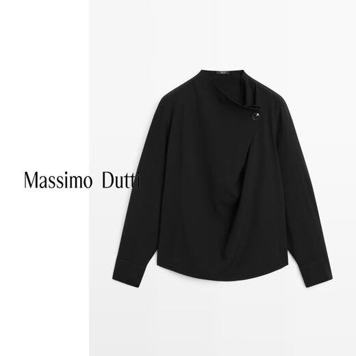 Massimo Dutti autumn and winter new product 2025 women's retro versatile smart commuting style high-end stand-up collar blouse shirt 05168968 black XS (165/84A)