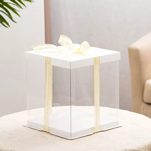 Yusen Yihong Cake Box 4 Four Inch Six Network Eight Transparent Ten 128 Double Layer Heightened 610 Flowers Birthday Gift White Bottom White Cover 50 Pieces 6 Inch Double Layer 22x22x24cm