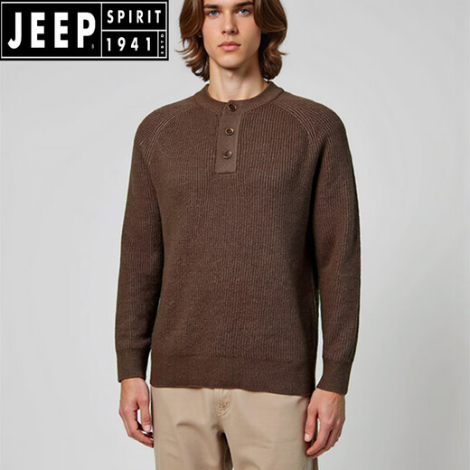 JEEP SPIRIT Old Money Style Henley Collar Sweater 25 Autumn and Winter Men's Lazy Loose Long Sleeve Textured Button Stand Collar Sweater Black S