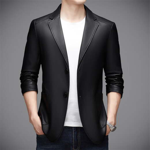 Goldlion fashion brand spring and autumn new Haining leather jacket middle-aged men's casual trendy leather suit boutique high-end jacket gray L 175