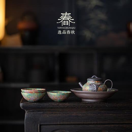 Yipin Spring and Autumn Old Rock Mud Lianji Pot Household Stoneware Teapot Teacup One Pot Three Cup Tea Maker Ceramic Kung Fu Tea Set Small Set Rock Painting Time-Lianji Pot + Garden Pot Comes with Three Cups