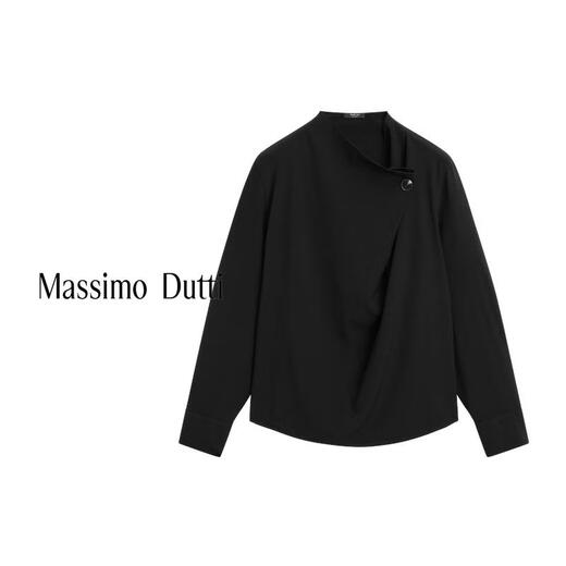 Massimo Dutti autumn and winter new product 2025 women's retro versatile smart commuting style high-end stand-up collar blouse shirt 05168968 black XS (165/84A)