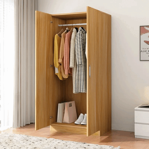 Jiefei Wardrobe Home Bedroom Economical Simple Rental House Solid Wooden Style Modern Simple Small Apartment Storage Cabinet Light Walnut Color Hot Sale Promotion Jianyi Style 2 Doors // 1.2 Height 60 Width 40 Depth