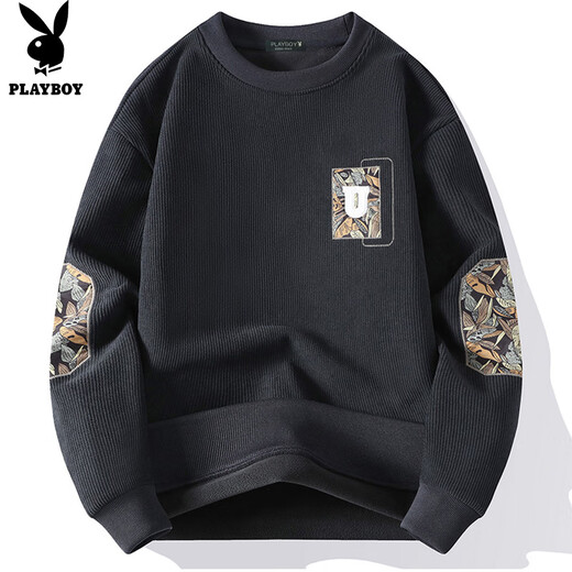 Playboy (PLAYBOY) sweatshirt men's velvet jacket men's autumn and winter long-sleeved T-shirt men's base layer thickened warm tops