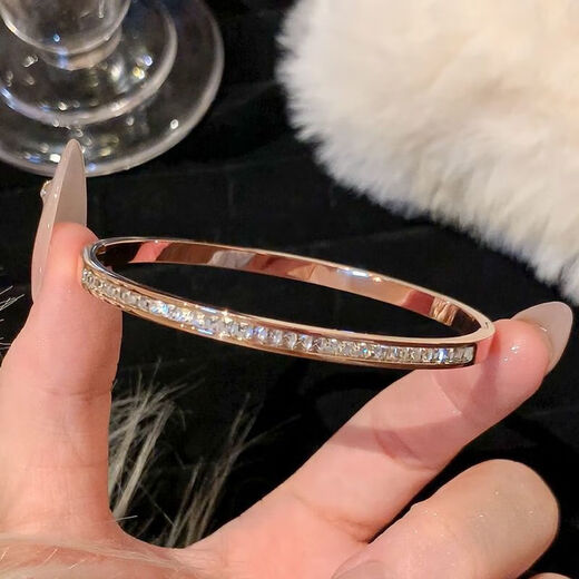 Yuying rose gold titanium steel bracelet for women, high-end bracelet, zircon bracelet, imitation rose gold pigment ring bracelet, hand accessories, starry sky and diamond bracelet, rose gold, titanium steel