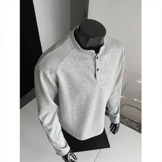 American Henry Collar Sweatshirt Men's Winter Trendy Brand Heavy 380g Casual Loose High Street Polo Shirt Men's White XL