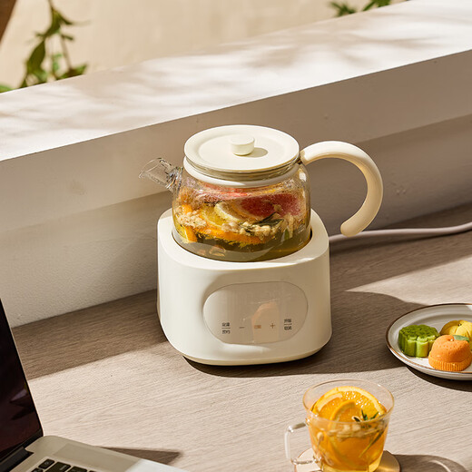 0Japanese plus-minus zero all-glass health pot new style tea boiler constant temperature 0 glue flower teapot milk household 1L large capacity office tea boiler insulation kettle Fuji white 1L 0 plastic 0 glue