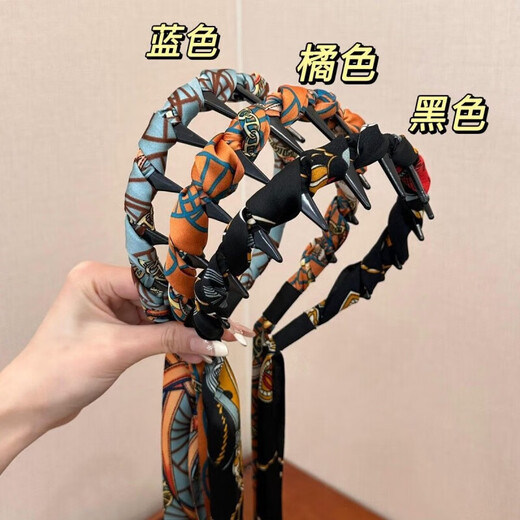 New Gongque Retro Printed Streamer Tooth Comb Hairband, One-piece High Skull Hairpin, Braided Hair Ribbon, Headband for Women 2 Retro Streamers Orange