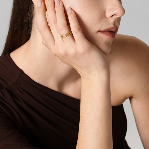 Chow Sang Sang Ruby Hongfu Gold Ring Cultural Blessing Pure Gold Inlaid Diamond Ring 96038R Pricing 12 Circles