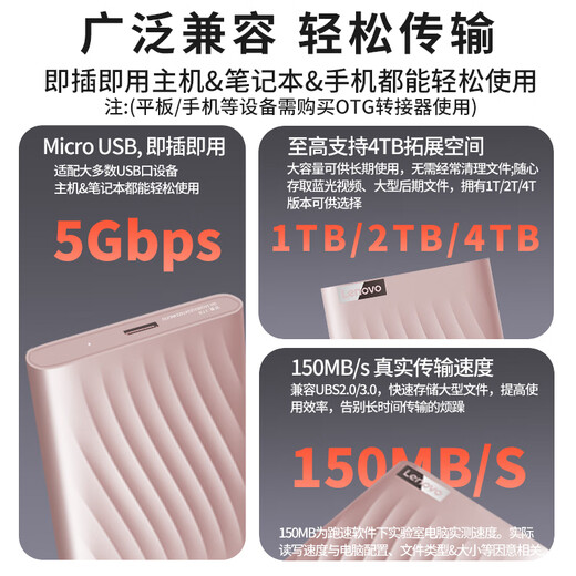 LENOVO mobile Festplatte USB3.0 2,5 Zoll mechanische Festplatte, dünn und tragbar, Hochgeschwindigkeitsübertragung, Laptop extern F309Lite Zirkonpulver, Hochgeschwindigkeitsübertragung 4 TB