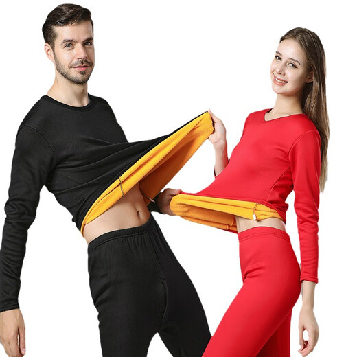 FKFX warm suit women's autumn and winter gold mink velvet plus fat plus size underwear for men and women plus velvet thickened round neck autumn clothes and long pants, navy blue men's L