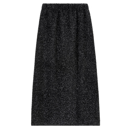 Shandubila sheep wool high-waisted skirt for women winter elegant elastic slit straight skirt bright silk knitted slim mid-length skirt