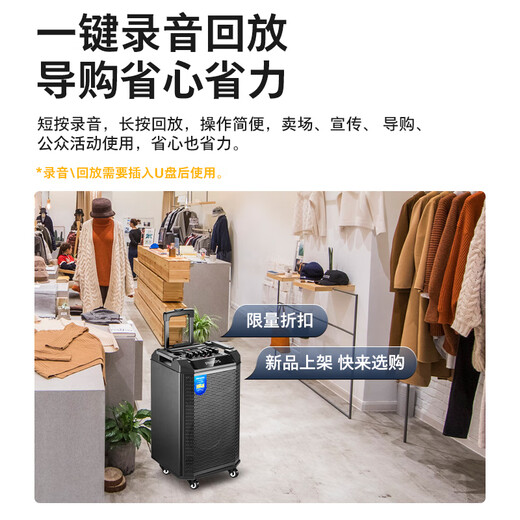 Philips (PHILIPS) SD180T 12-inch square dance speaker outdoor stage high-power mobile portable trolley speaker wireless Bluetooth high volume karaoke with dual microphone microphone