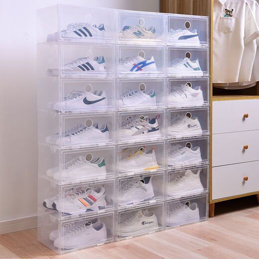 Pack of 20 thickened shoe box storage box, transparent drawer-type shoe artifact, space-saving plastic shoe cabinet, pull-out type 0x0x0cm, hard back cover with stronger load-bearing capacity, 46 points, 5 yards, transparent squares, 18 pieces in total